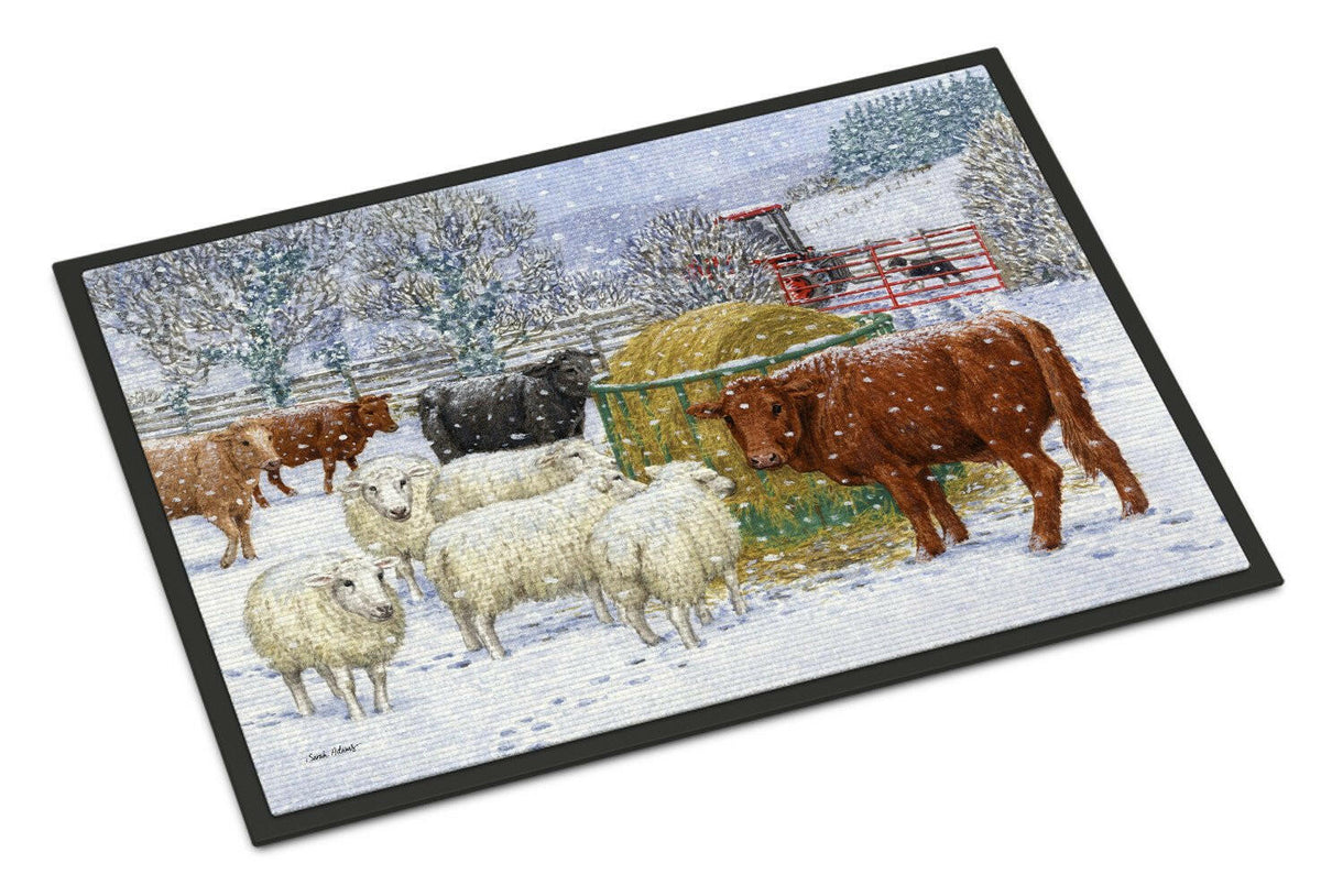 Cows and Sheep in the Snow Indoor or Outdoor Mat 24x36 ASA2207JMAT - the-store.com