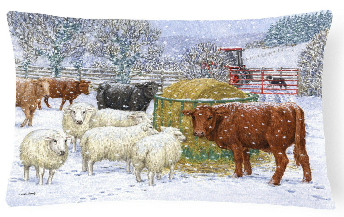 Cows and Sheep in the Snow Fabric Decorative Pillow ASA2207PW1216 by Caroline&#39;s Treasures