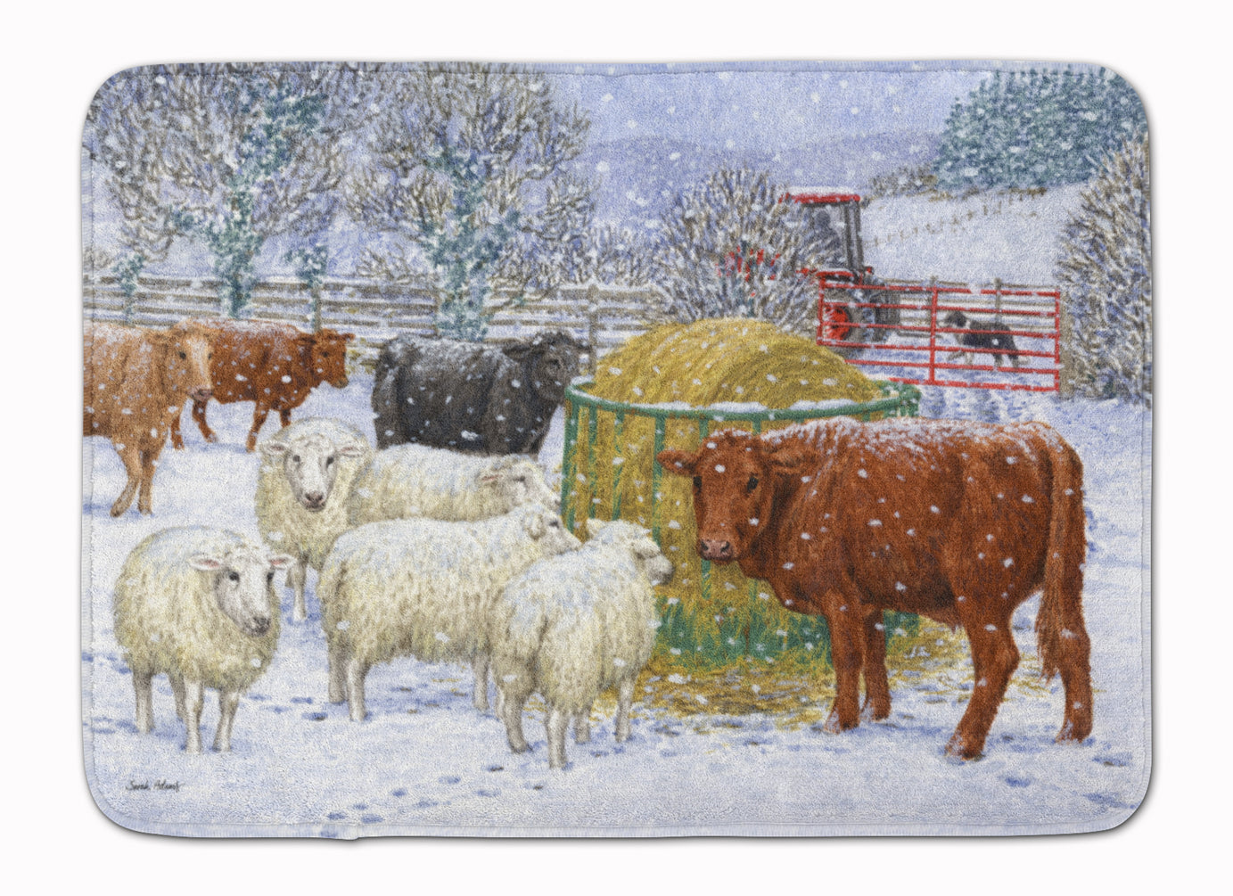 Cows and Sheep in the Snow Machine Washable Memory Foam Mat ASA2207RUG - the-store.com