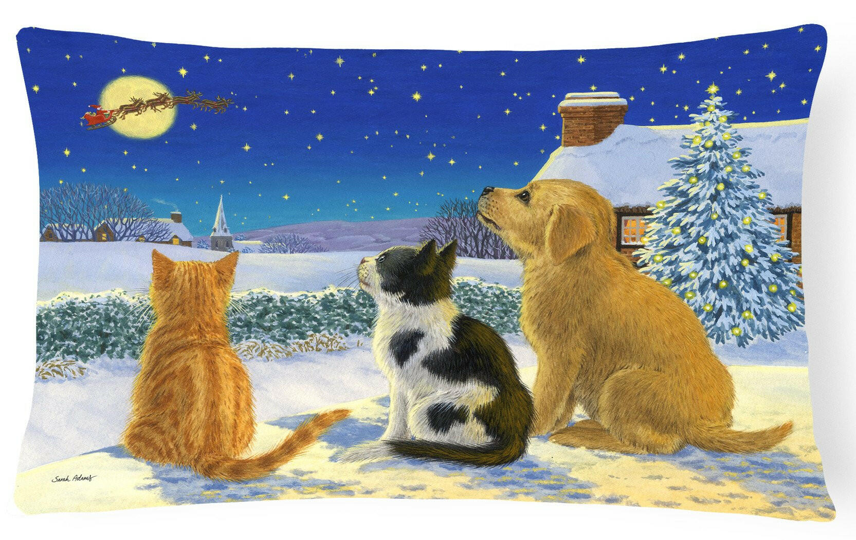 Golden Retriever and kittens Watching Santa Fabric Decorative Pillow ASA2208PW1216 by Caroline's Treasures