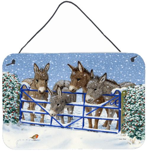 Donkeys and Robin at the Fence Wall or Door Hanging Prints ASA2210DS812 by Caroline&#39;s Treasures