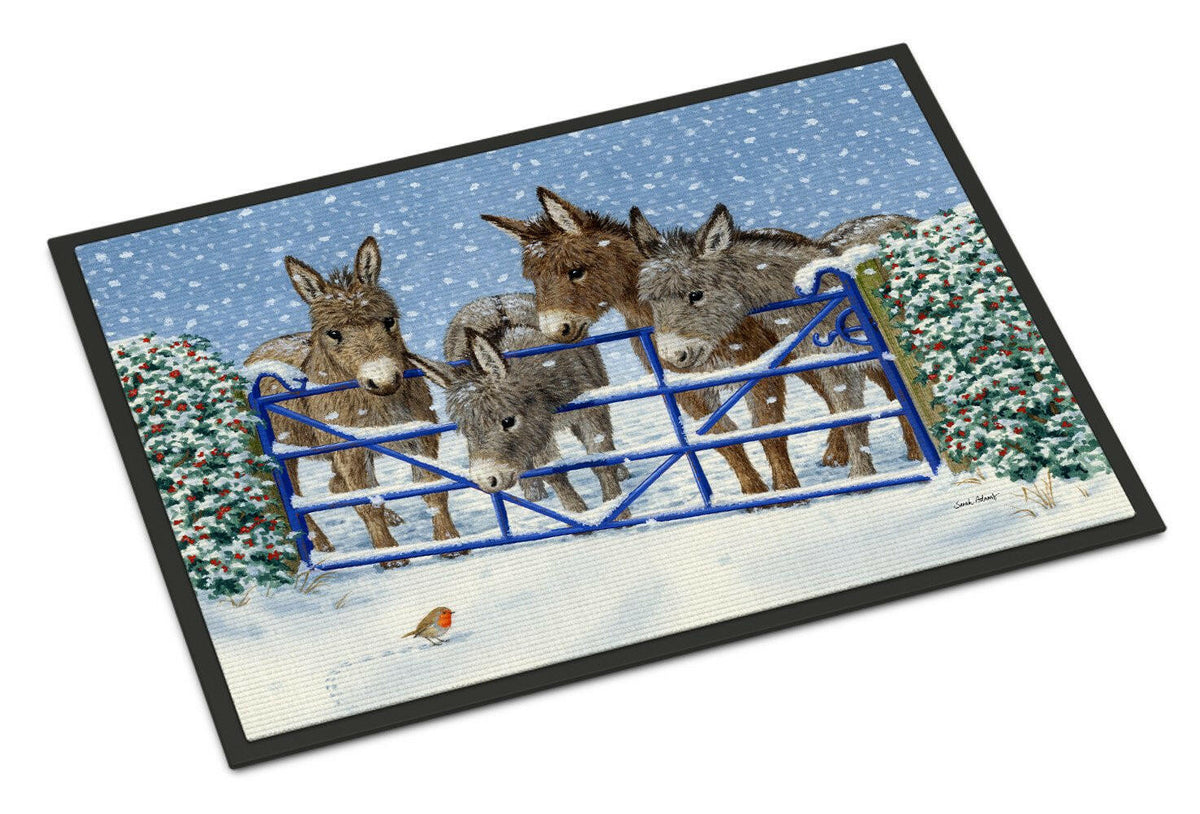 Donkeys and Robin at the Fence Indoor or Outdoor Mat 24x36 ASA2210JMAT - the-store.com