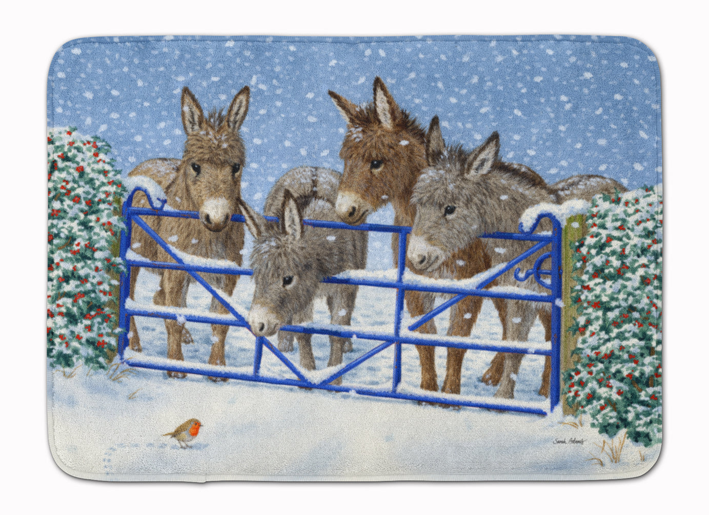 Donkeys and Robin at the Fence Machine Washable Memory Foam Mat ASA2210RUG - the-store.com
