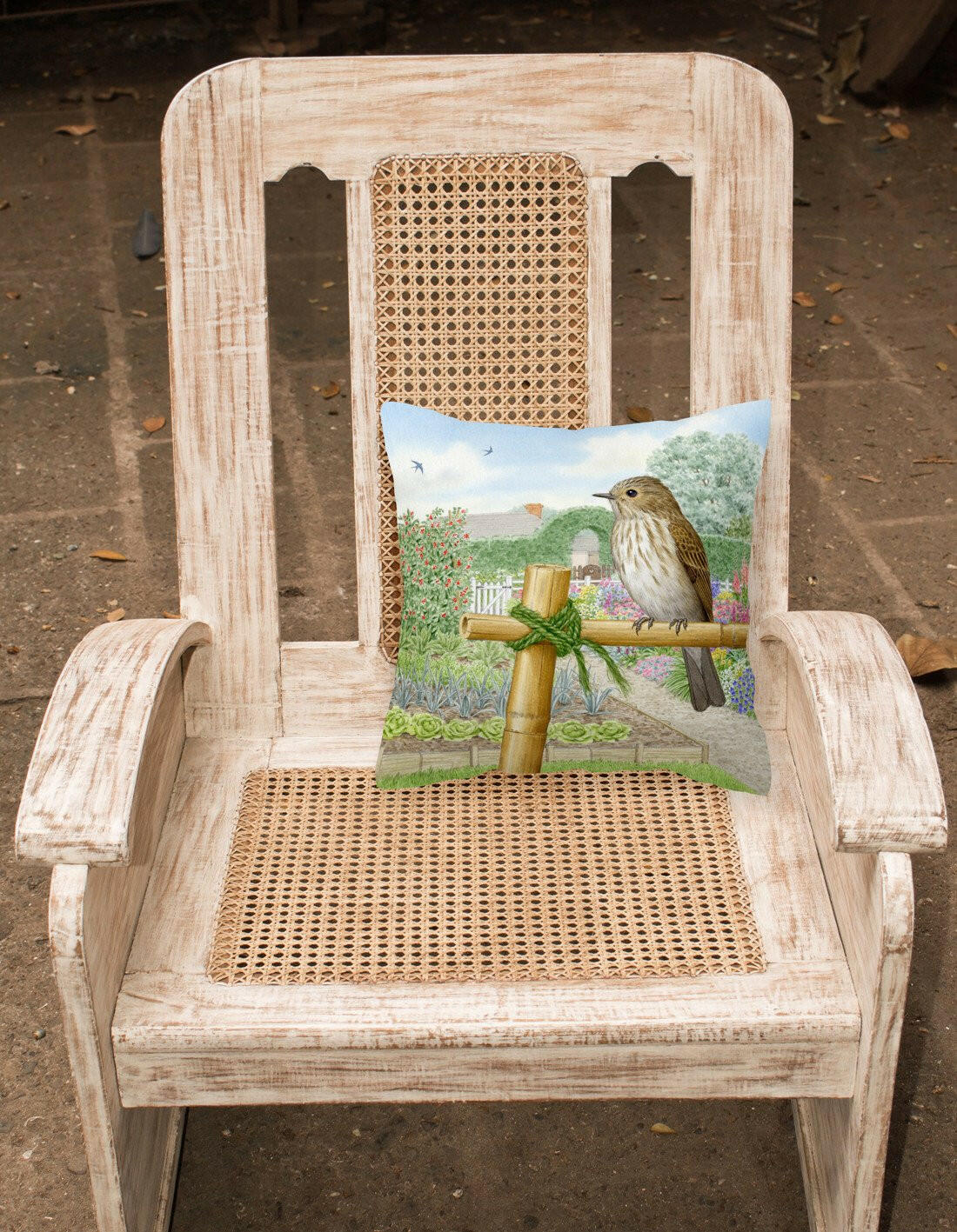 Caroline's Treasures Spotted Flycatcher by Sarah Adams Canvas Decorative Pillow ASAD0688PW1414