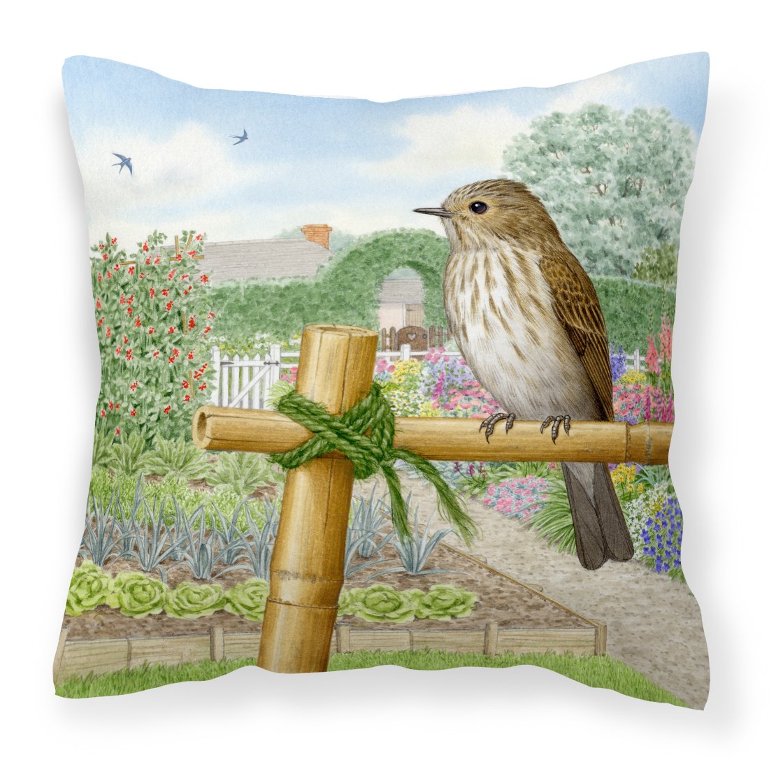 Spotted Flycatcher by Sarah Adams Canvas Decorative Pillow by Caroline&#39;s Treasures