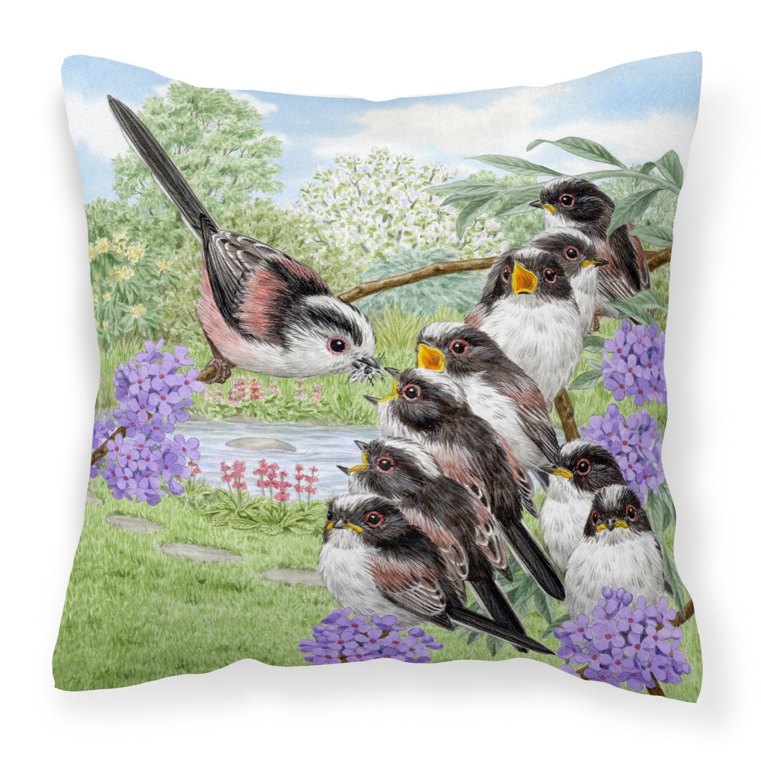 Long Tailed Tits by Sarah Adams Canvas Decorative Pillow by Caroline&#39;s Treasures