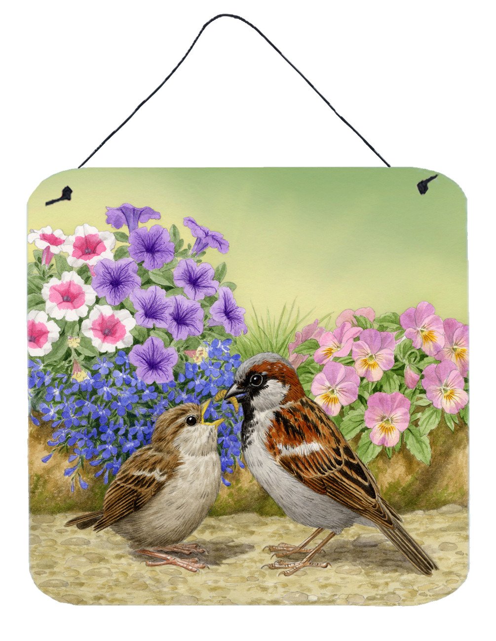House Sparrows Feeding Time Wall or Door Hanging Prints ASAD0700DS66 by Caroline's Treasures