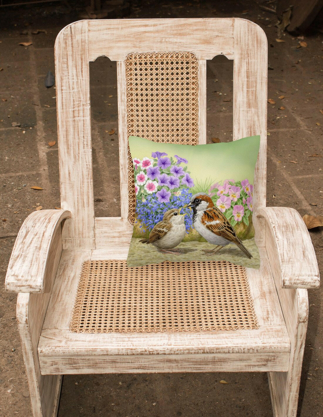 House Sparrows Feeding Time Canvas Decorative Pillow ASAD0700PW1414 - the-store.com