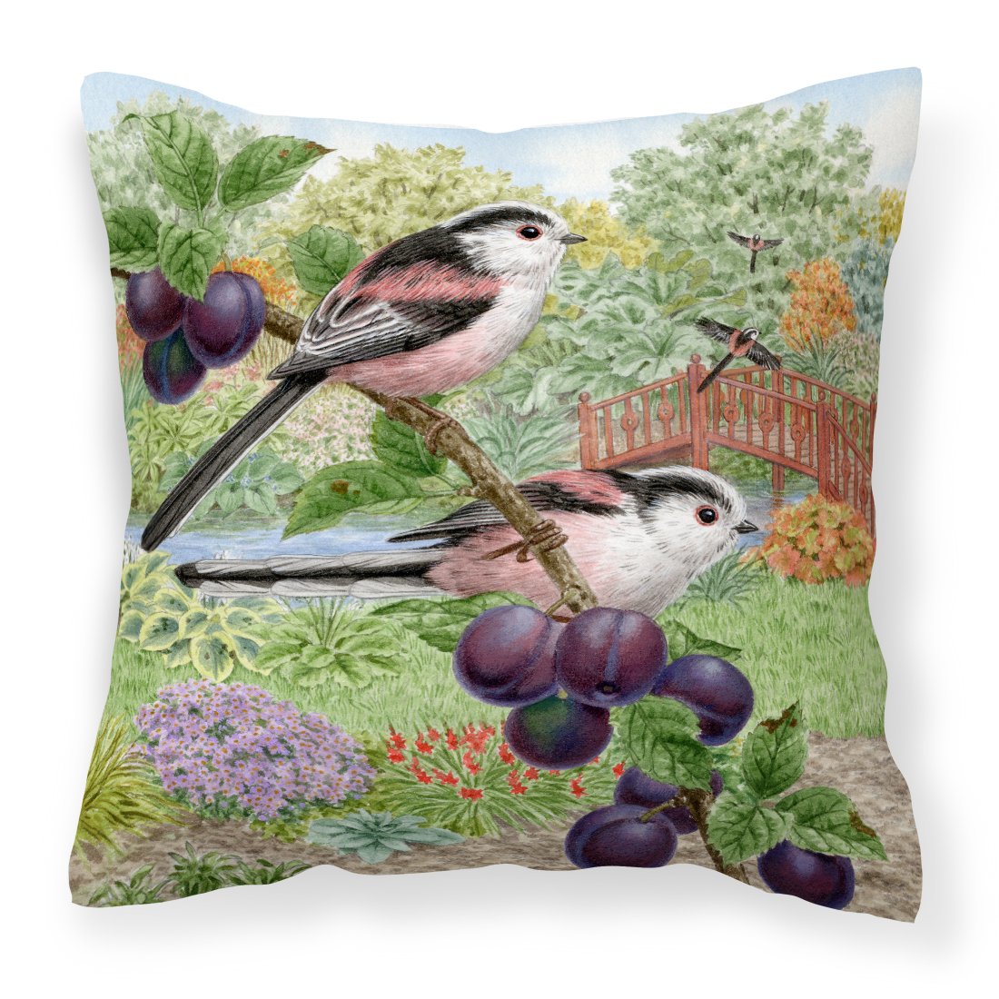 Long Tailed Tits by Sarah Adams Canvas Decorative Pillow by Caroline&#39;s Treasures