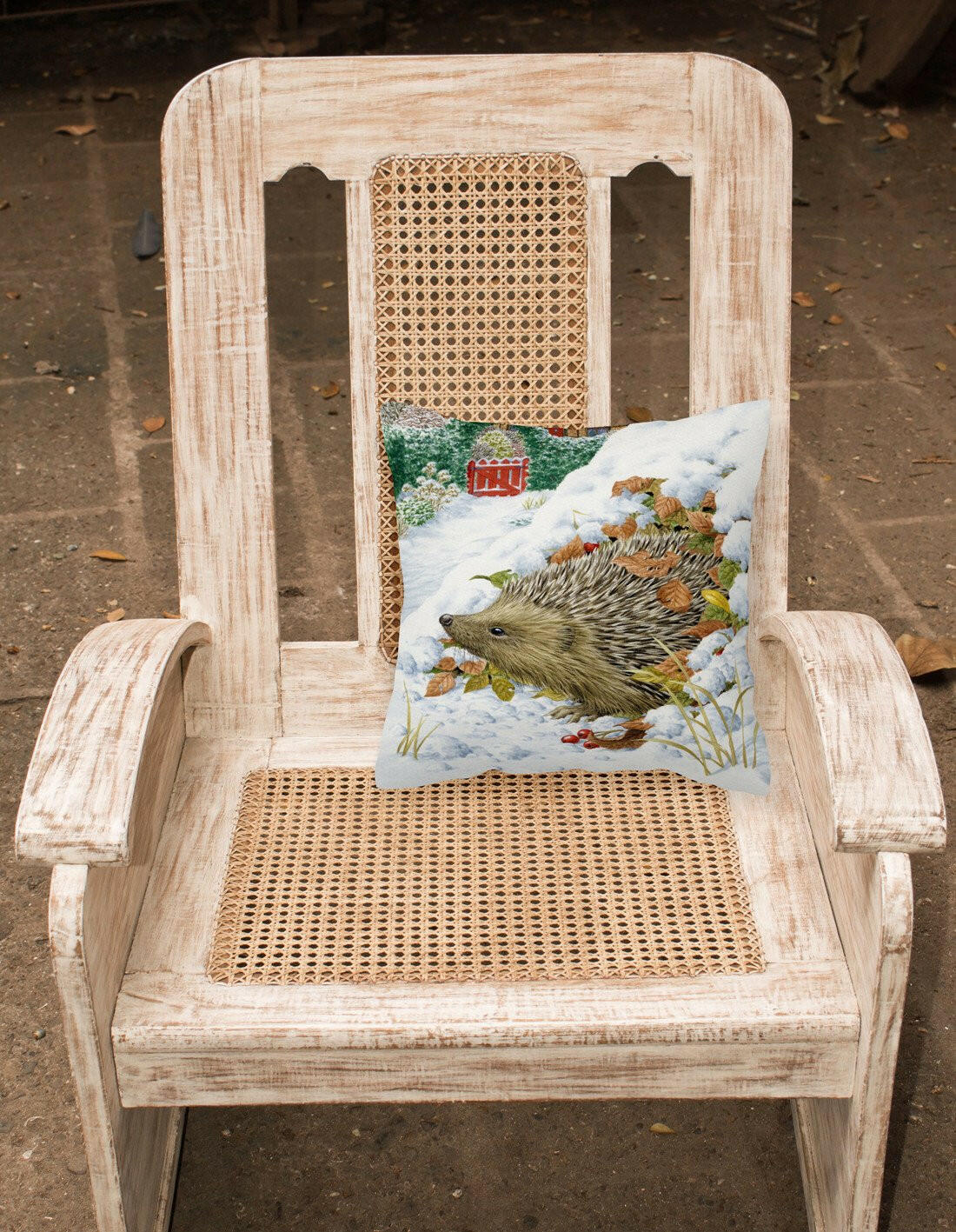 Hedgehog and Red Gate Cottage Canvas Decorative Pillow ASAD0780PW1414 - the-store.com