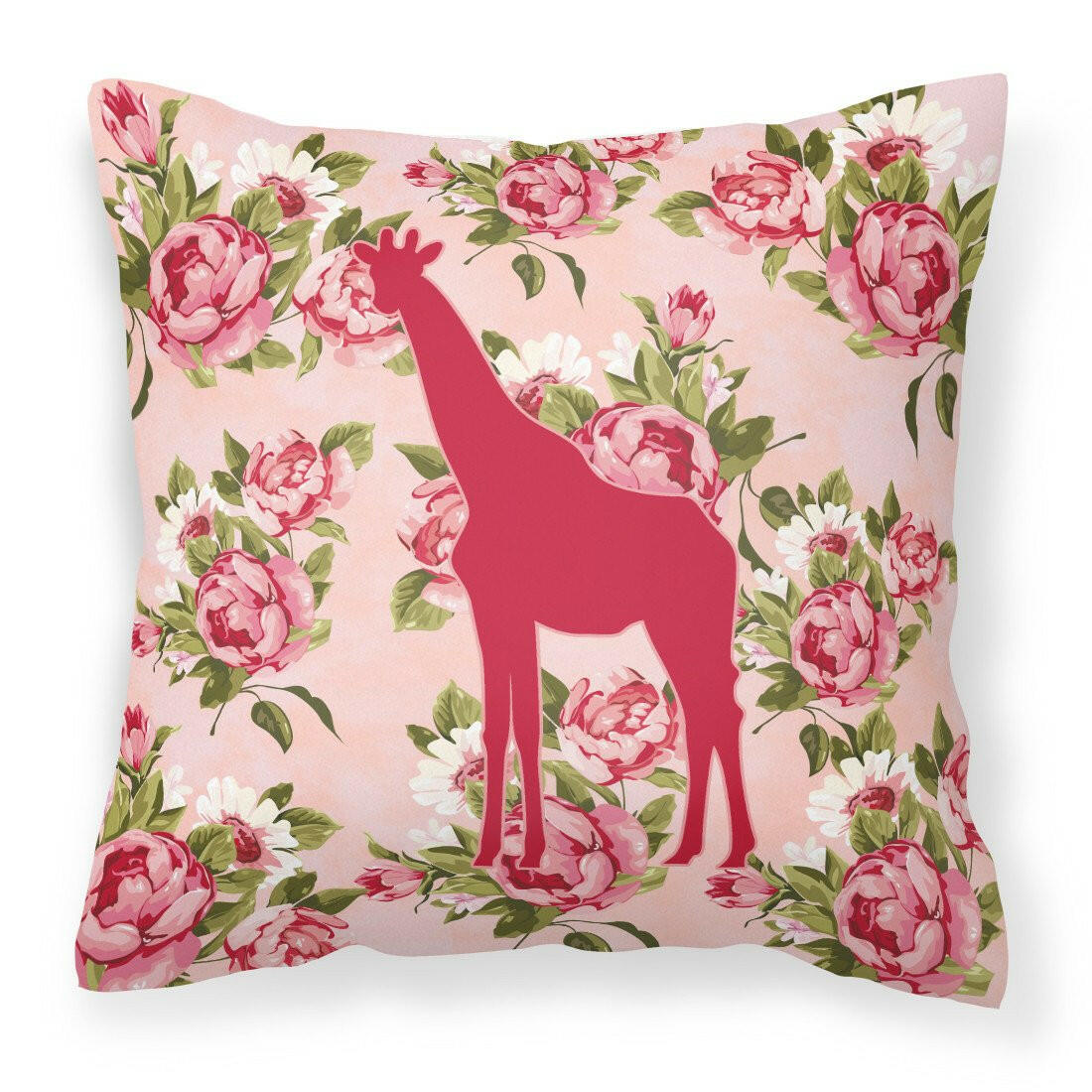 Giraffe Shabby Chic Pink Roses   Fabric Decorative Pillow BB1001-RS-PK-PW1414 - the-store.com