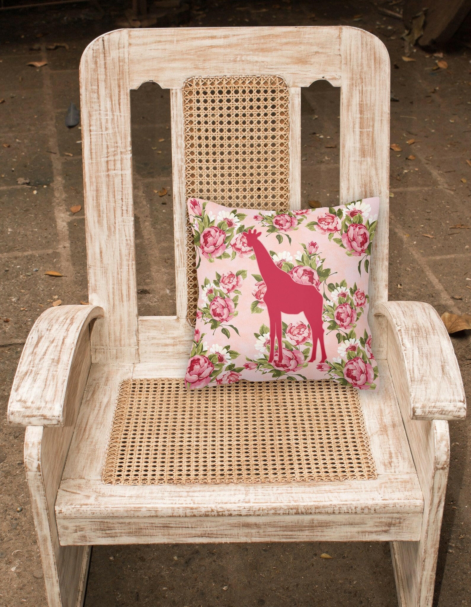 Giraffe Shabby Chic Pink Roses   Fabric Decorative Pillow BB1001-RS-PK-PW1414 - the-store.com