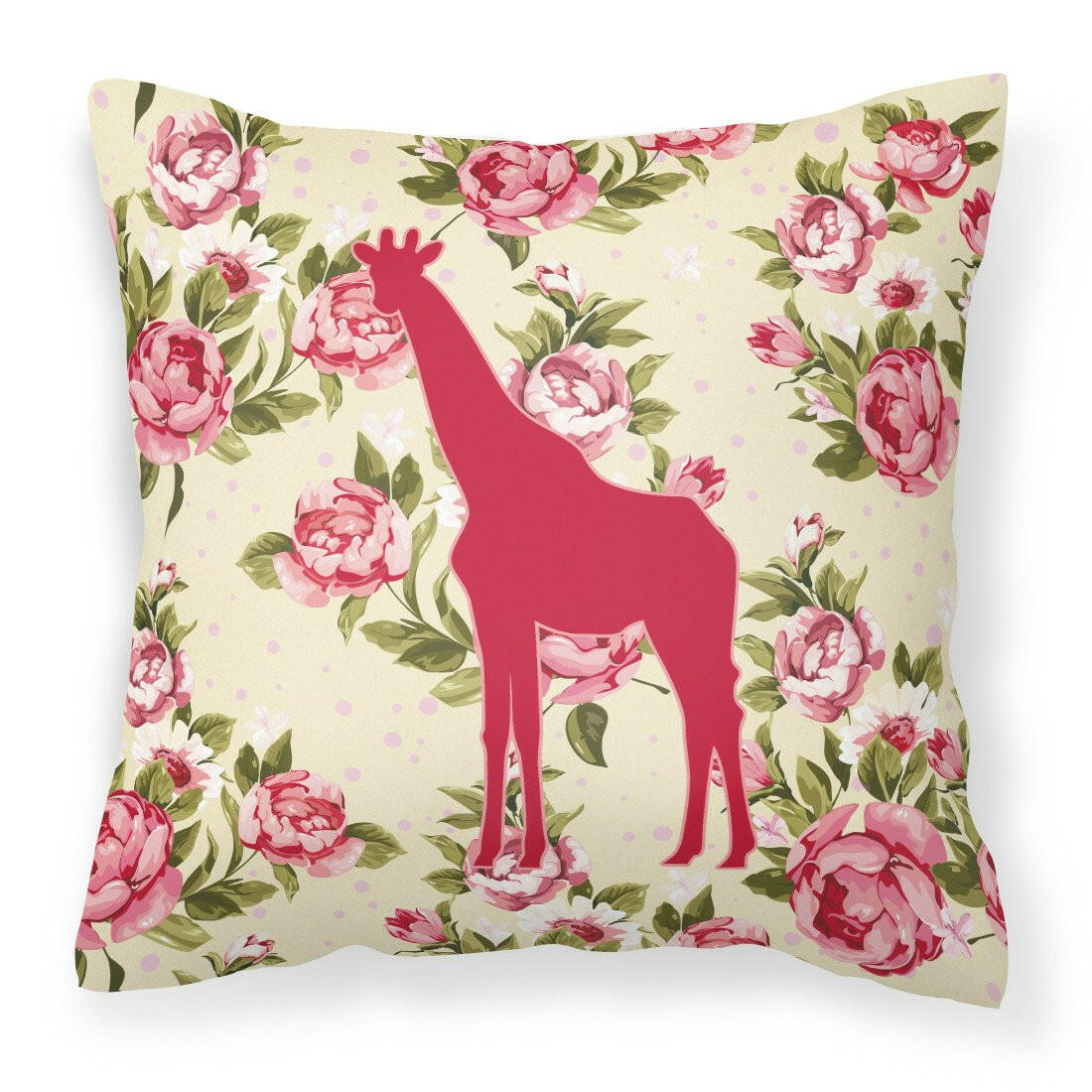 Giraffe Shabby Chic Yellow Roses   Fabric Decorative Pillow BB1001-RS-YW-PW1414 - the-store.com