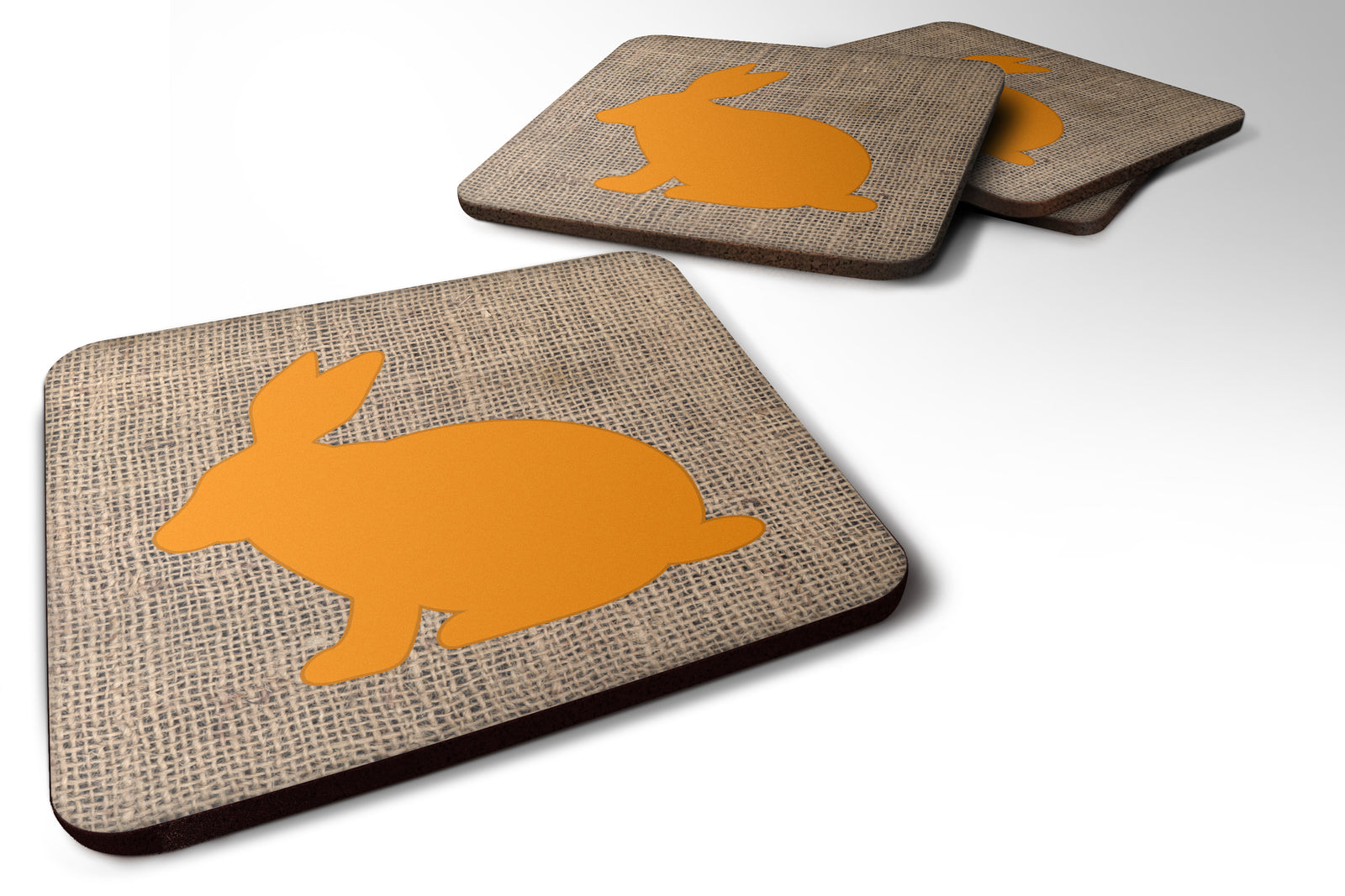 Set of 4 Rabbit Burlap and Orange Foam Coasters - the-store.com
