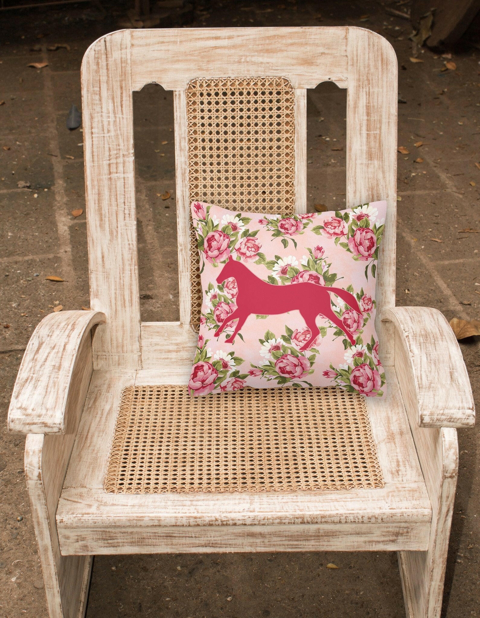 Horse Shabby Chic Pink Roses   Fabric Decorative Pillow BB1003-RS-PK-PW1414 - the-store.com