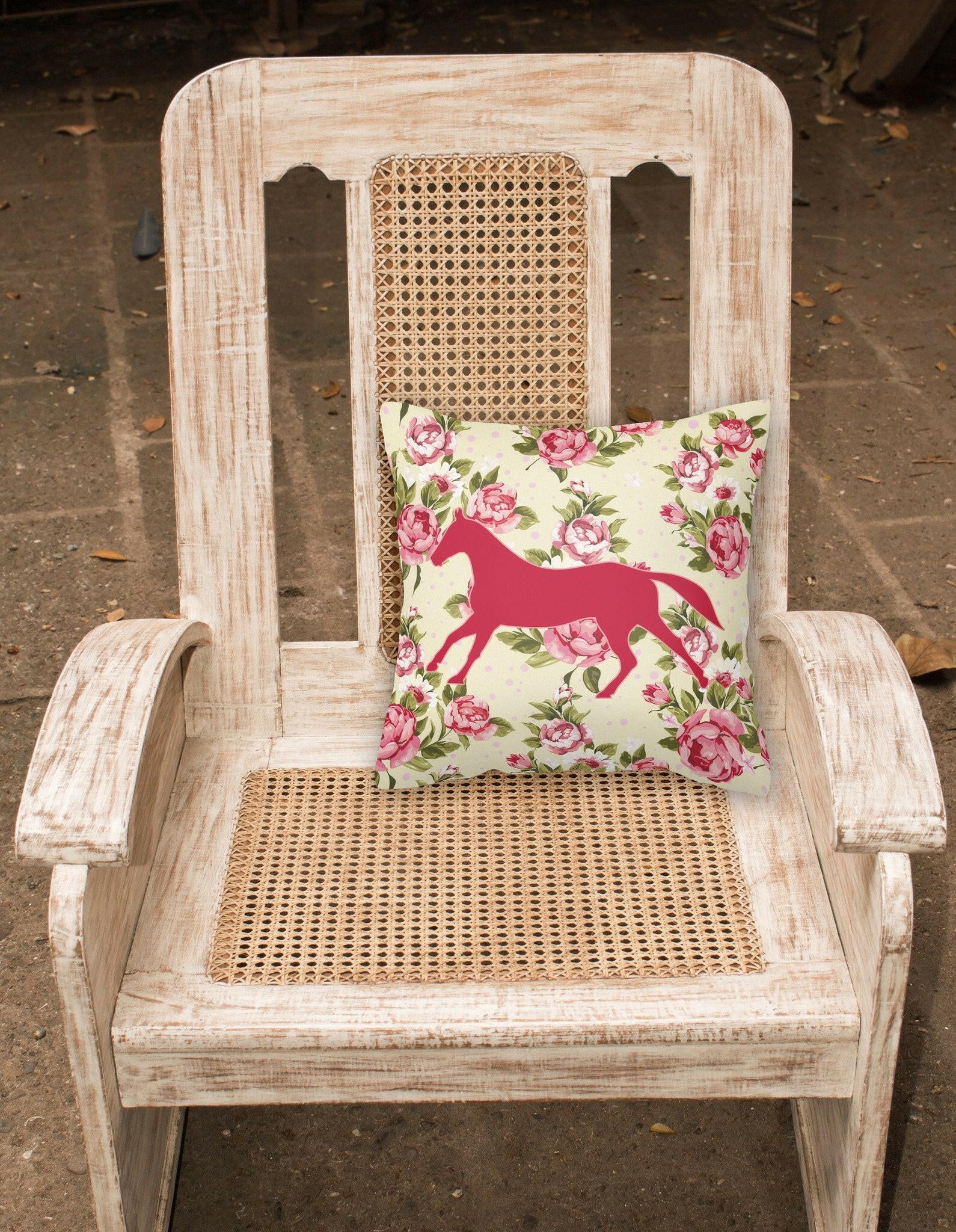 Horse Shabby Chic Yellow Roses   Fabric Decorative Pillow BB1003-RS-YW-PW1414 - the-store.com