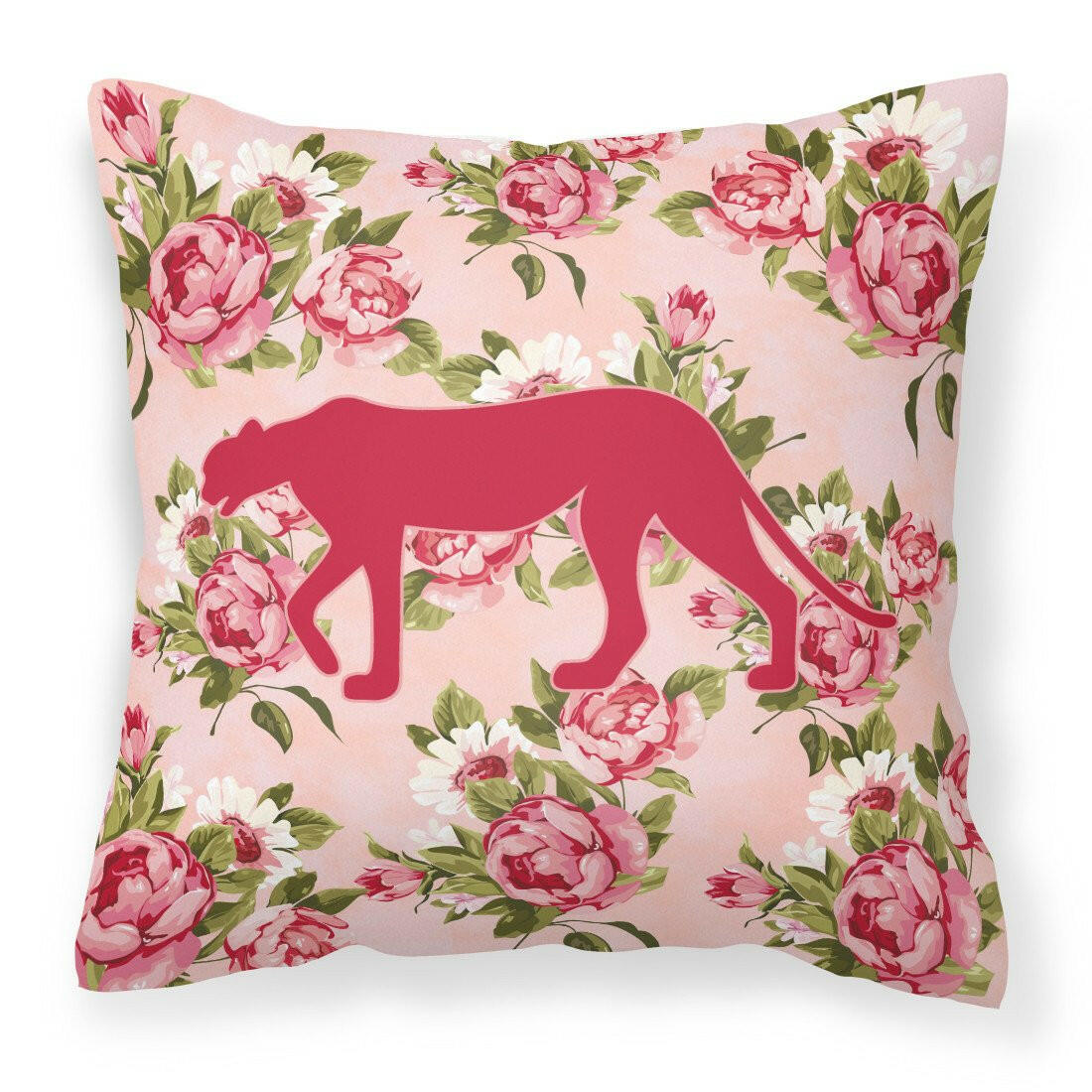 Leopard Shabby Chic Pink Roses   Fabric Decorative Pillow BB1004-RS-PK-PW1414 - the-store.com