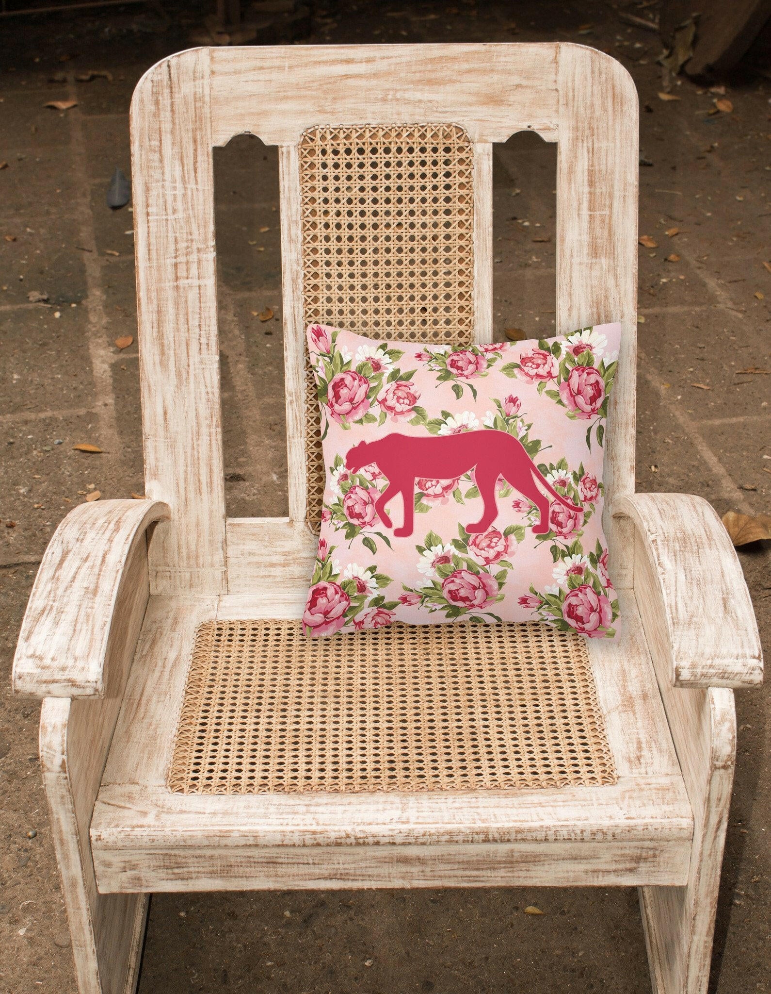 Leopard Shabby Chic Pink Roses   Fabric Decorative Pillow BB1004-RS-PK-PW1414 - the-store.com