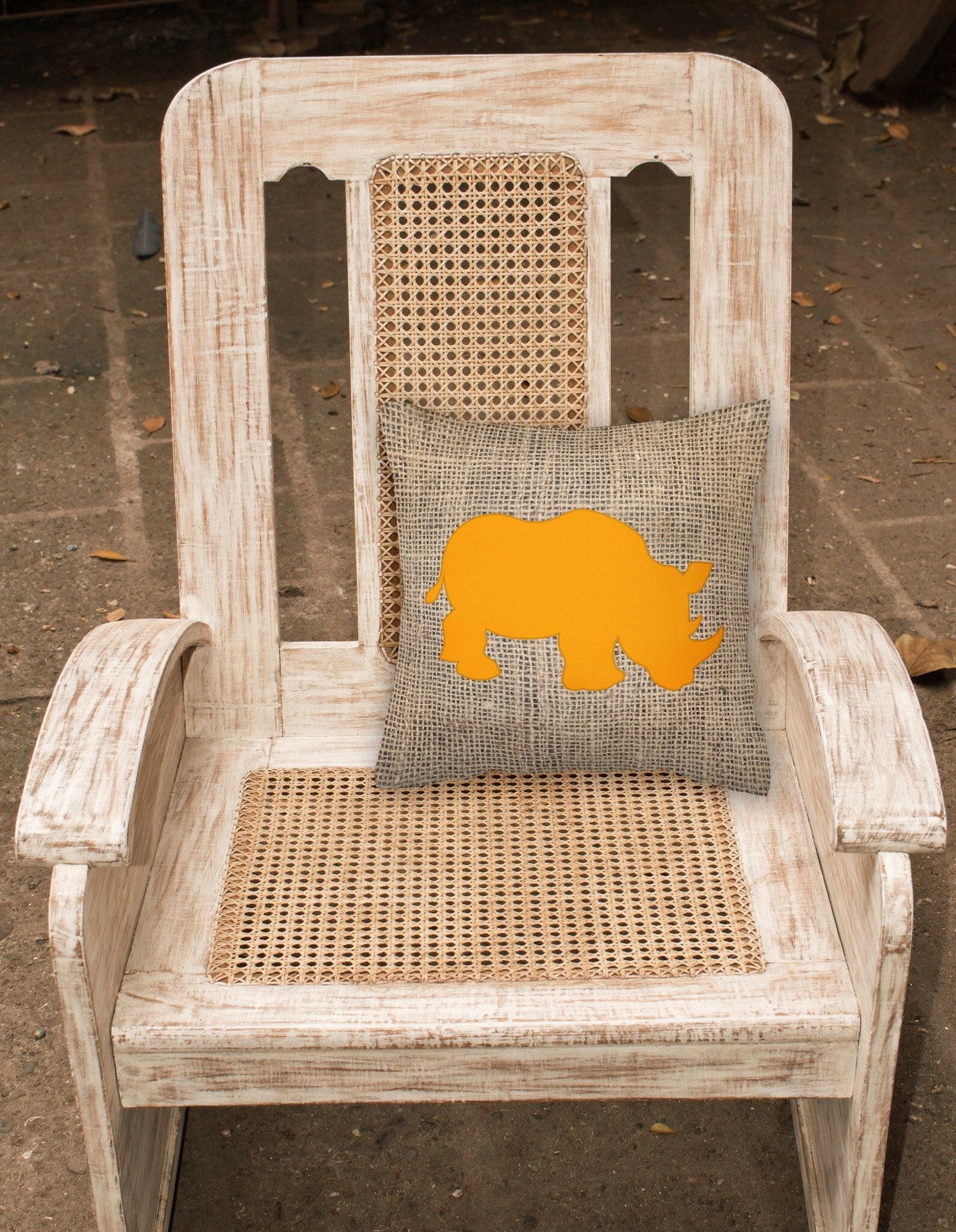 Rhinoceros Burlap and Orange   Canvas Fabric Decorative Pillow BB1006 - the-store.com