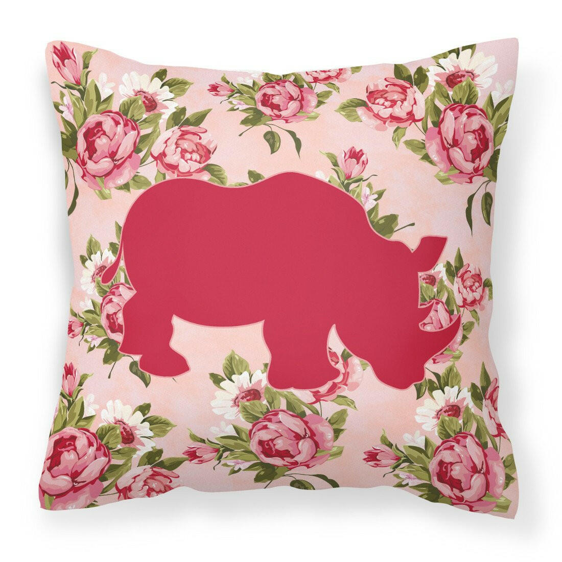 Rhinoceros Shabby Chic Pink Roses   Fabric Decorative Pillow BB1006-RS-PK-PW1414 - the-store.com