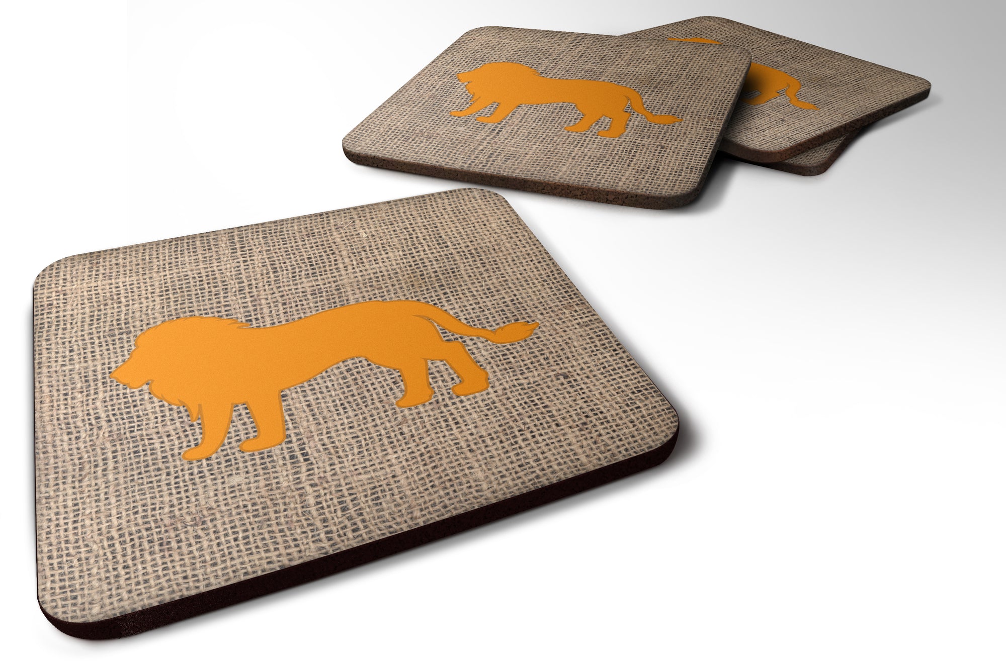 Set of 4 Lion Burlap and Orange Foam Coasters - the-store.com