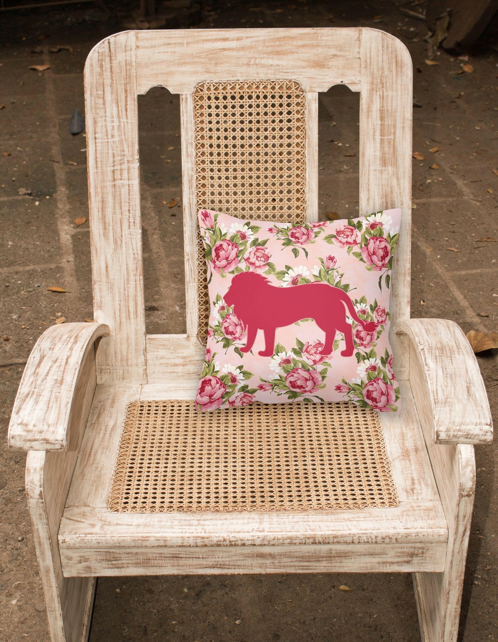Lion Shabby Chic Pink Roses   Fabric Decorative Pillow BB1009-RS-PK-PW1414 - the-store.com
