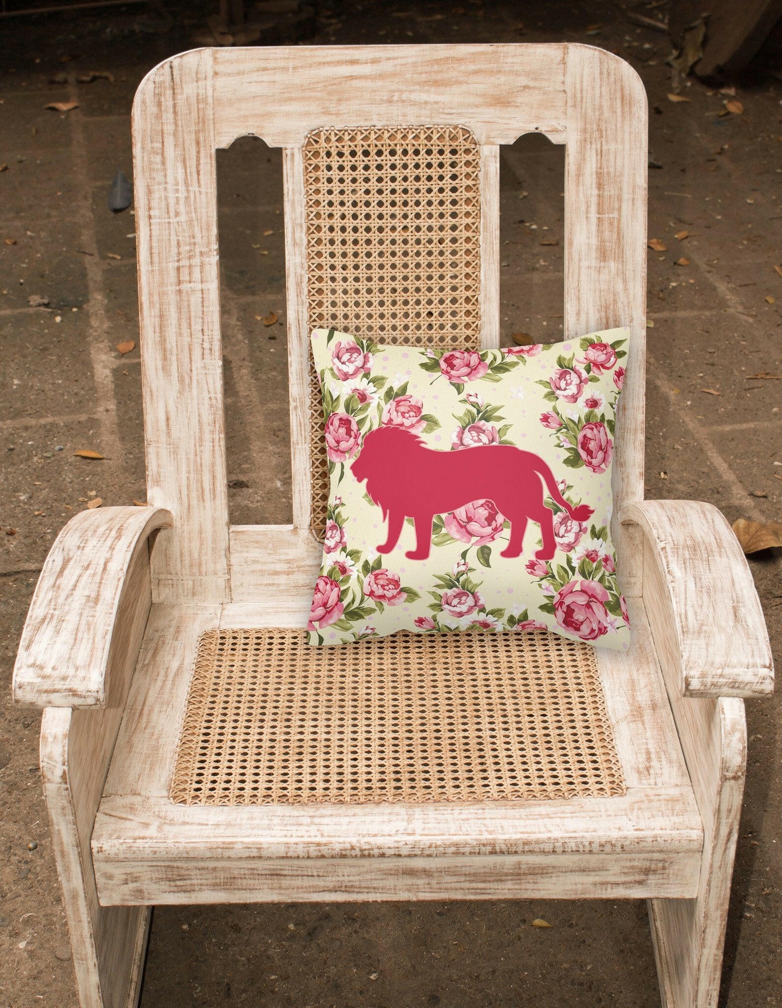 Lion Shabby Chic Yellow Roses   Fabric Decorative Pillow BB1009-RS-YW-PW1414 - the-store.com