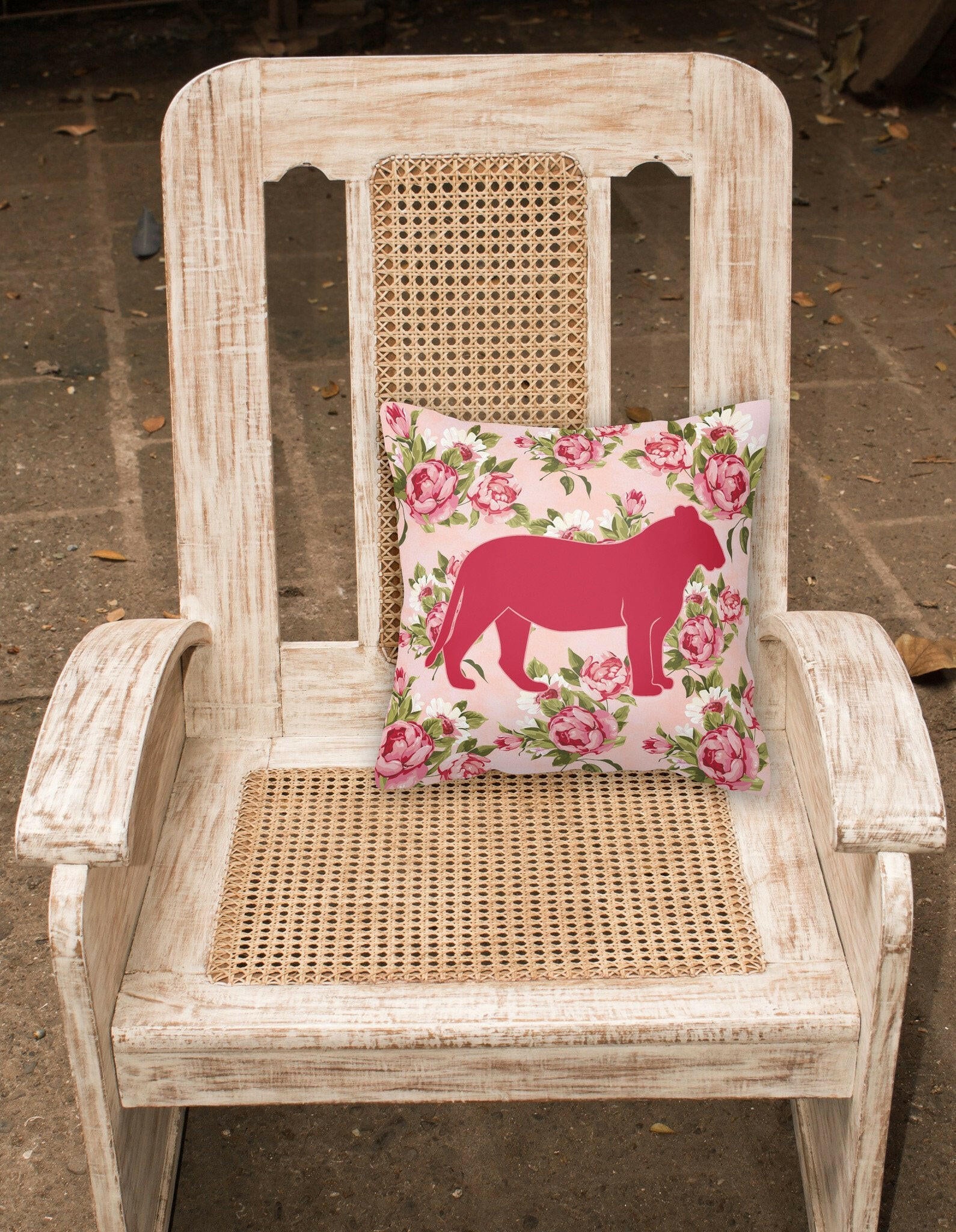 Tiger Shabby Chic Pink Roses   Fabric Decorative Pillow BB1010-RS-PK-PW1414 - the-store.com