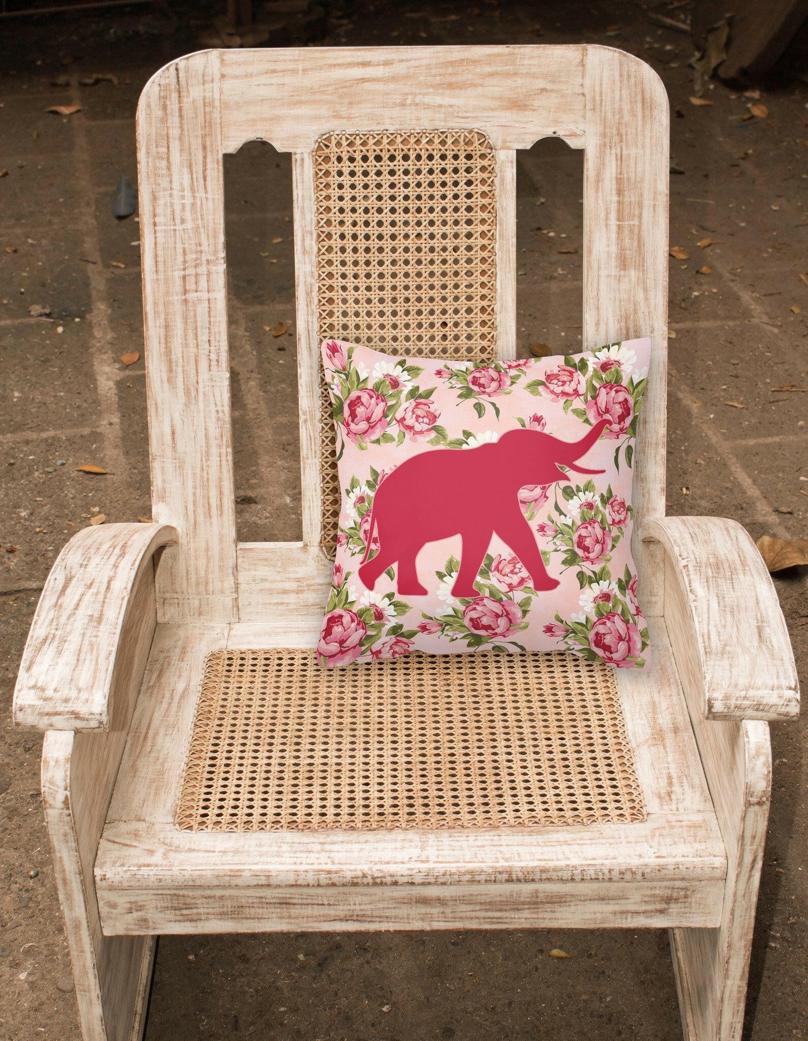 Elephant Shabby Chic Pink Roses  Fabric Decorative Pillow BB1011-RS-PK-PW1414 - the-store.com
