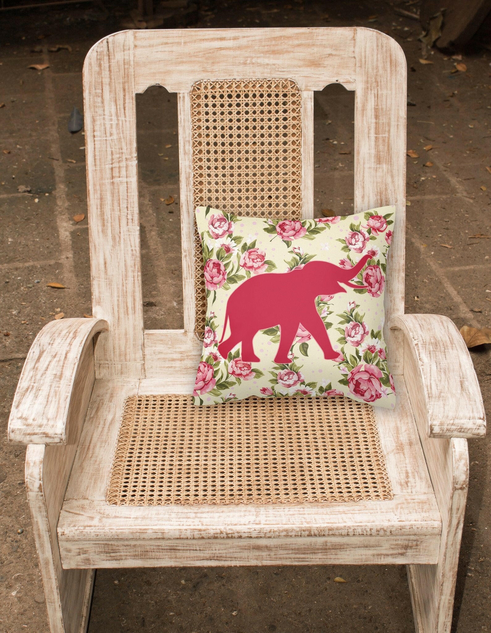Elephant Shabby Chic Yellow Roses  Fabric Decorative Pillow BB1011-RS-YW-PW1414 - the-store.com