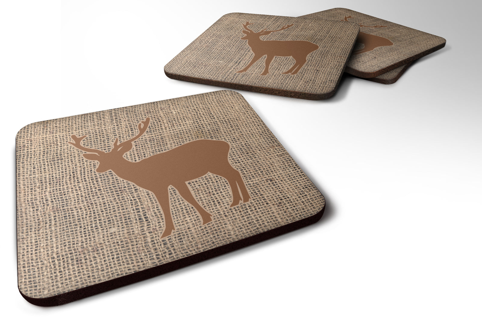 Set of 4 Deer Burlap and Brown Foam Coasters - the-store.com