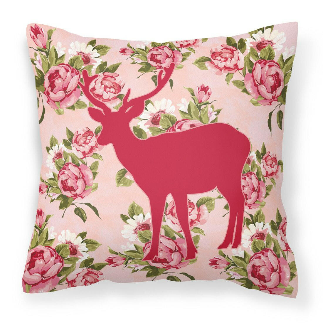 Deer Shabby Chic Pink Roses  Fabric Decorative Pillow BB1012-RS-PK-PW1414 - the-store.com