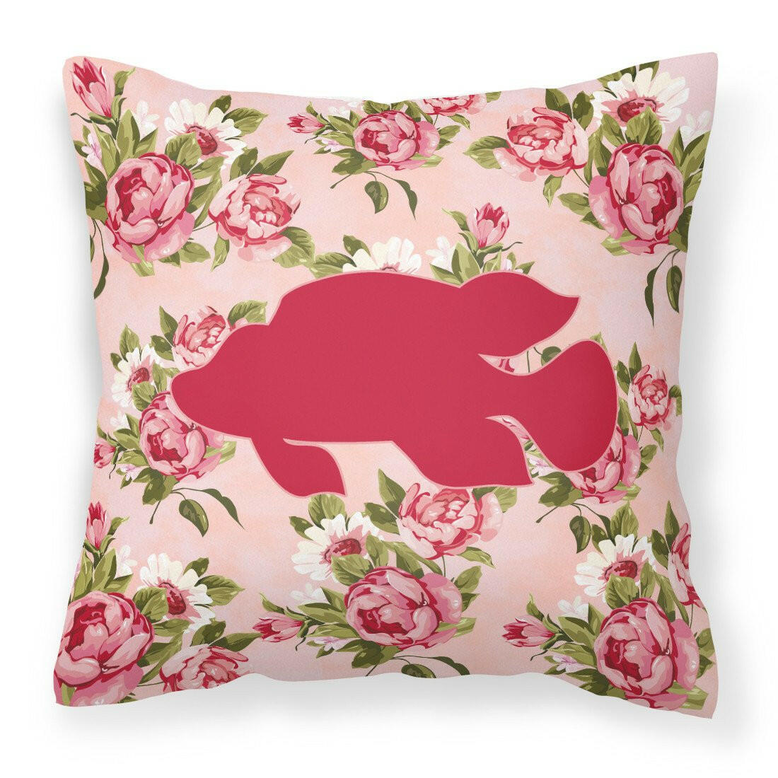Fish - Tropical Fish Shabby Chic Pink Roses  Fabric Decorative Pillow BB1013-RS-PK-PW1414 - the-store.com