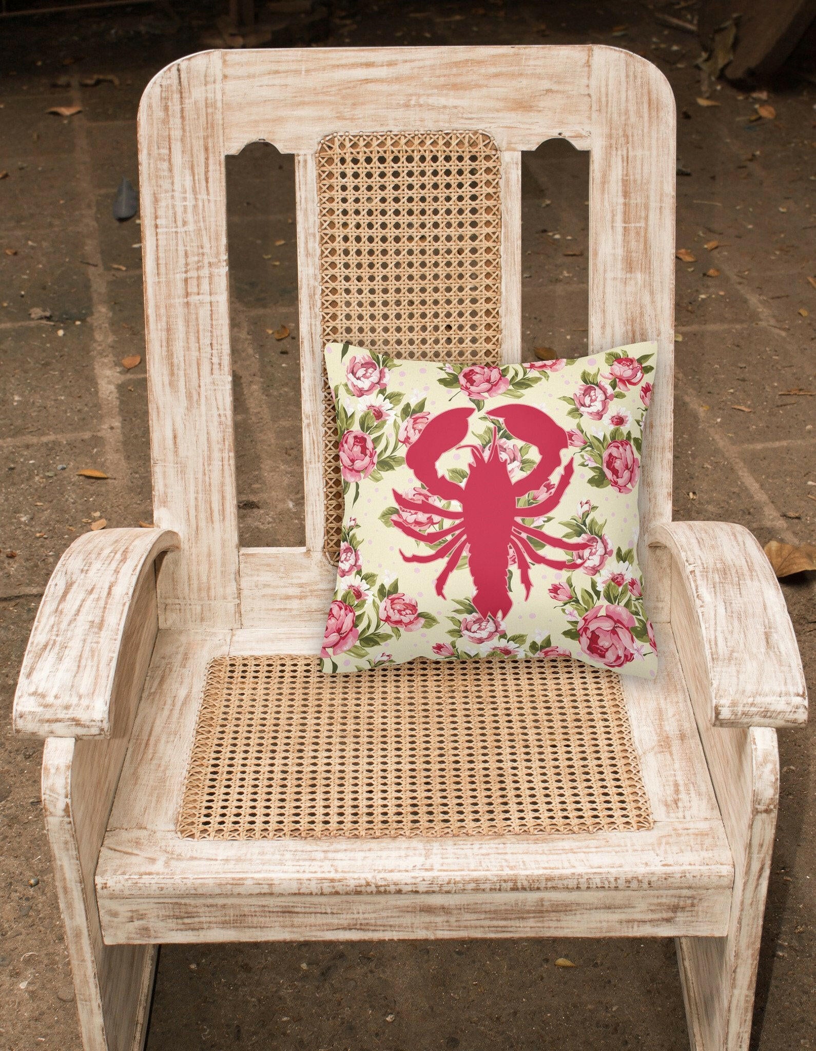 Lobster Shabby Chic Yellow Roses  Fabric Decorative Pillow BB1015-RS-YW-PW1414 - the-store.com
