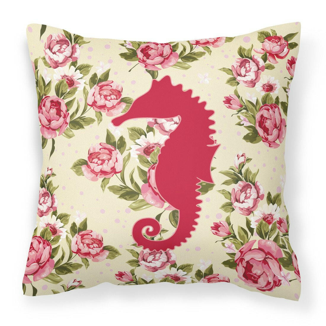Sea Horse Shabby Chic Yellow Roses  Fabric Decorative Pillow BB1018-RS-YW-PW1414 - the-store.com