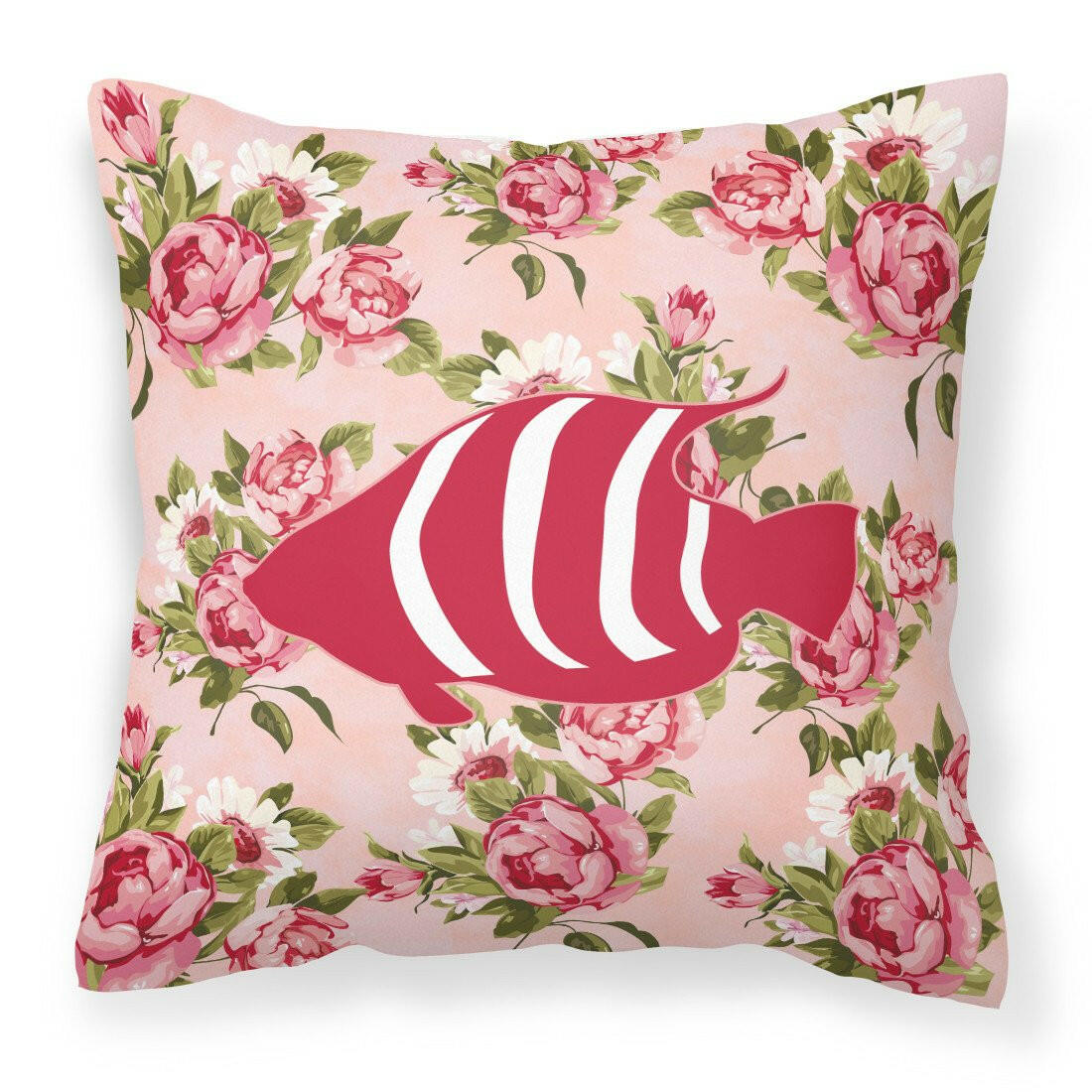 Fish Shabby Chic Pink Roses  Fabric Decorative Pillow BB1020-RS-PK-PW1414 - the-store.com