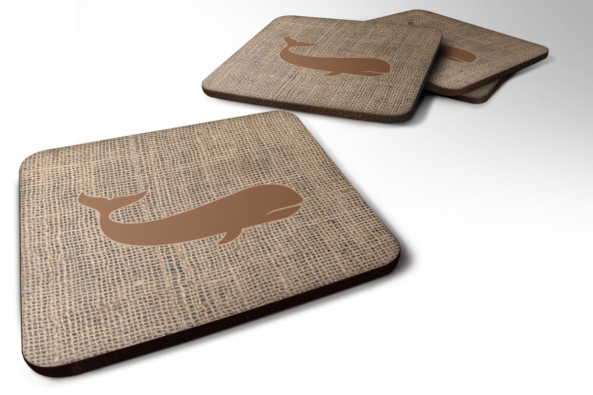 Set of 4 Whale Burlap and Brown Foam Coasters - the-store.com