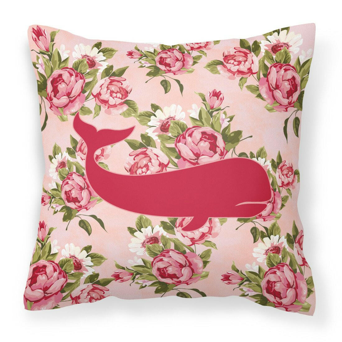 Whale Shabby Chic Pink Roses  Fabric Decorative Pillow BB1021-RS-PK-PW1414 - the-store.com