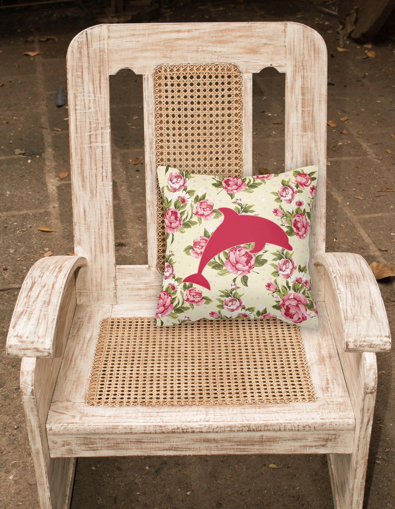 Dolphin Shabby Chic Yellow Roses  Fabric Decorative Pillow BB1025-RS-YW-PW1414 - the-store.com