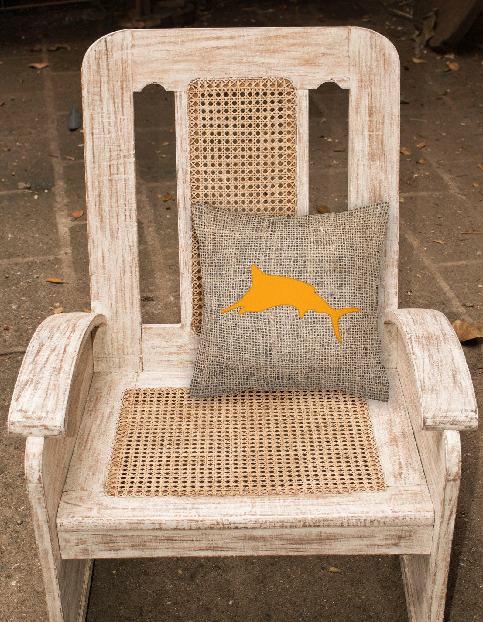 Fish - Marlin Burlap and Orange   Canvas Fabric Decorative Pillow BB1026 - the-store.com
