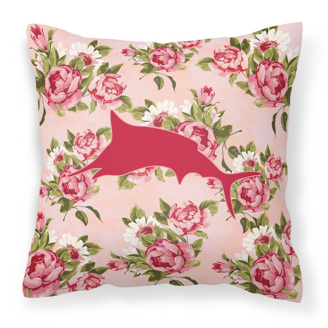 Fish - Marlin Shabby Chic Pink Roses  Fabric Decorative Pillow BB1026-RS-PK-PW1414 - the-store.com