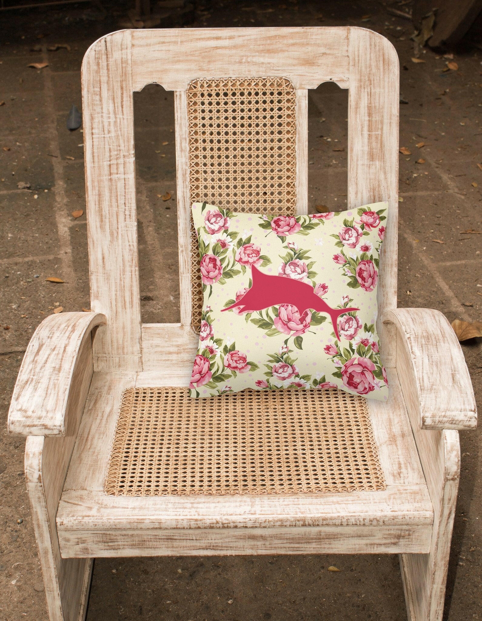 Fish - Marlin Shabby Chic Yellow Roses  Fabric Decorative Pillow BB1026-RS-YW-PW1414 - the-store.com