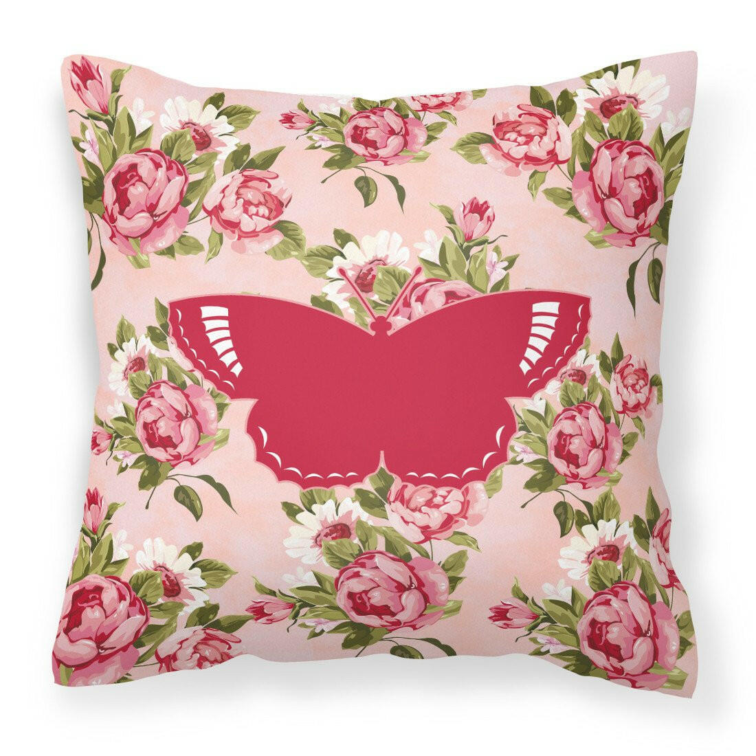 Butterfly Shabby Chic Pink Roses  Fabric Decorative Pillow BB1029-RS-PK-PW1414 - the-store.com