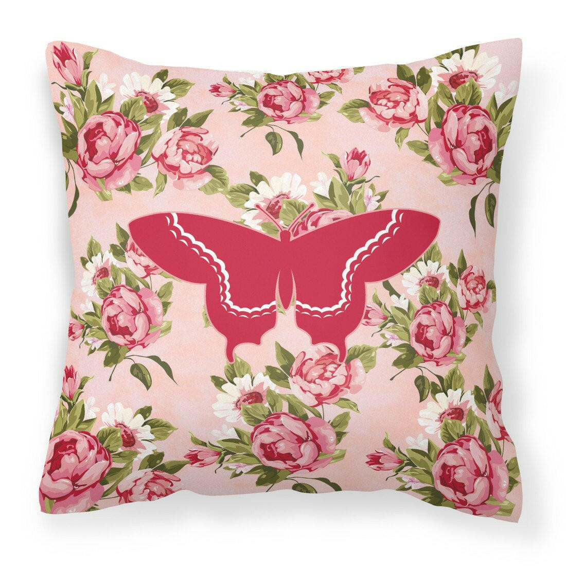 Butterfly Shabby Chic Pink Roses  Fabric Decorative Pillow BB1030-RS-PK-PW1414 - the-store.com