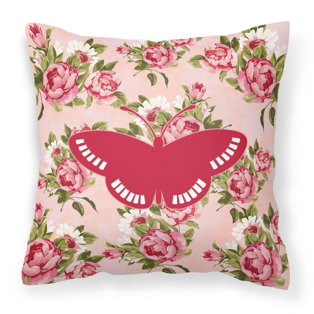 Butterfly Shabby Chic Pink Roses  Fabric Decorative Pillow BB1031-RS-PK-PW1414 - the-store.com
