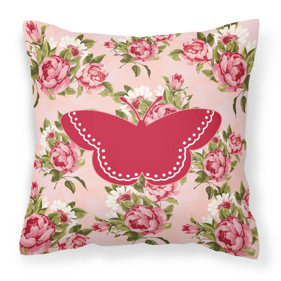 Butterfly Shabby Chic Pink Roses  Fabric Decorative Pillow BB1032-RS-PK-PW1414 - the-store.com