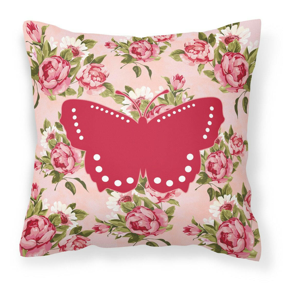 Butterfly Shabby Chic Pink Roses  Fabric Decorative Pillow BB1033-RS-PK-PW1414 - the-store.com