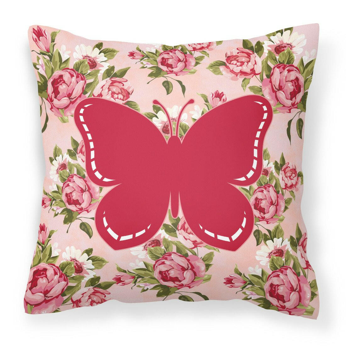 Butterfly Shabby Chic Pink Roses  Fabric Decorative Pillow BB1035-RS-PK-PW1414 - the-store.com