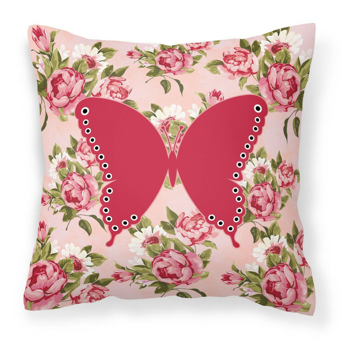 Butterfly Shabby Chic Pink Roses  Fabric Decorative Pillow BB1036-RS-PK-PW1414 - the-store.com