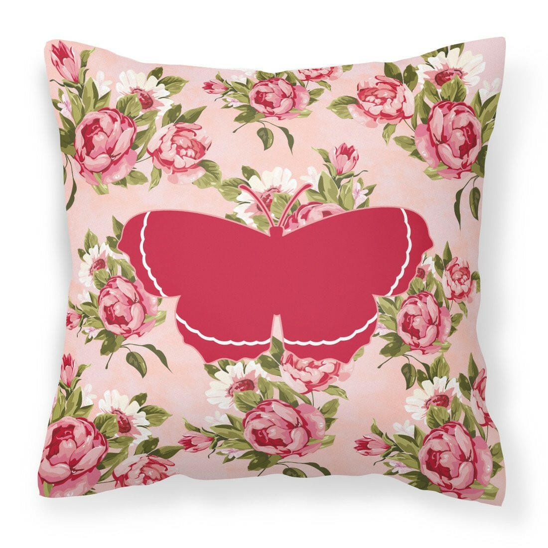 Butterfly Shabby Chic Pink Roses  Fabric Decorative Pillow BB1037-RS-PK-PW1414 - the-store.com